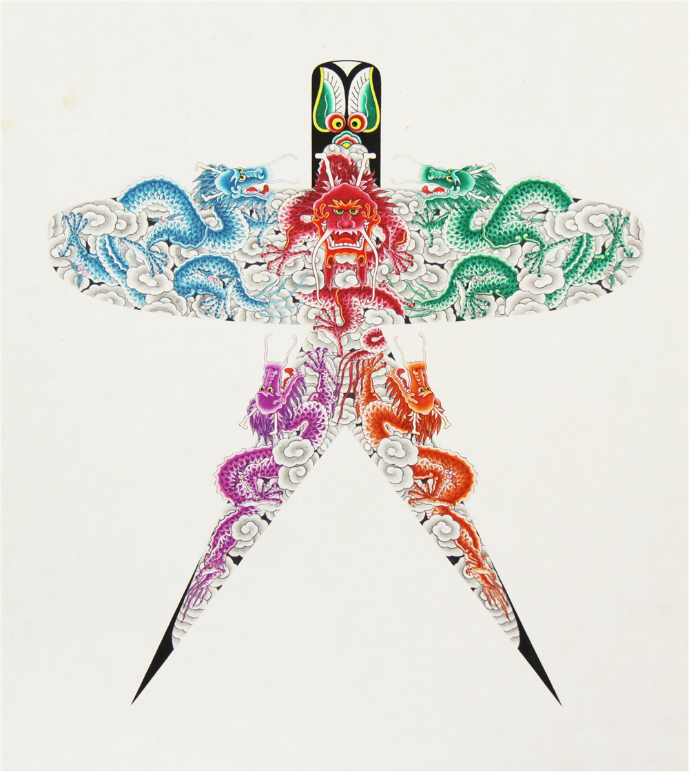 北京哈氏风筝图谱：五龙燕（瘦沙燕） 哈亦琦（1954-）风筝画谱 40×34.5cm 中国美术馆藏 2017年艺术家捐赠