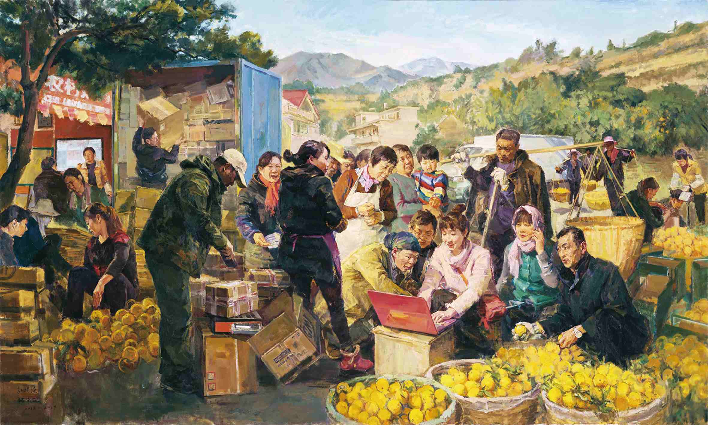 互联网的春天——农村电商（油画） 2019年 郭健濂 褚朱炯