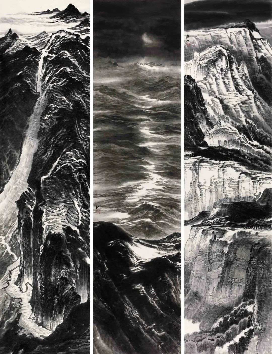 许钦松 山水系列 248cm×62cm×3  纸本水墨 2014年