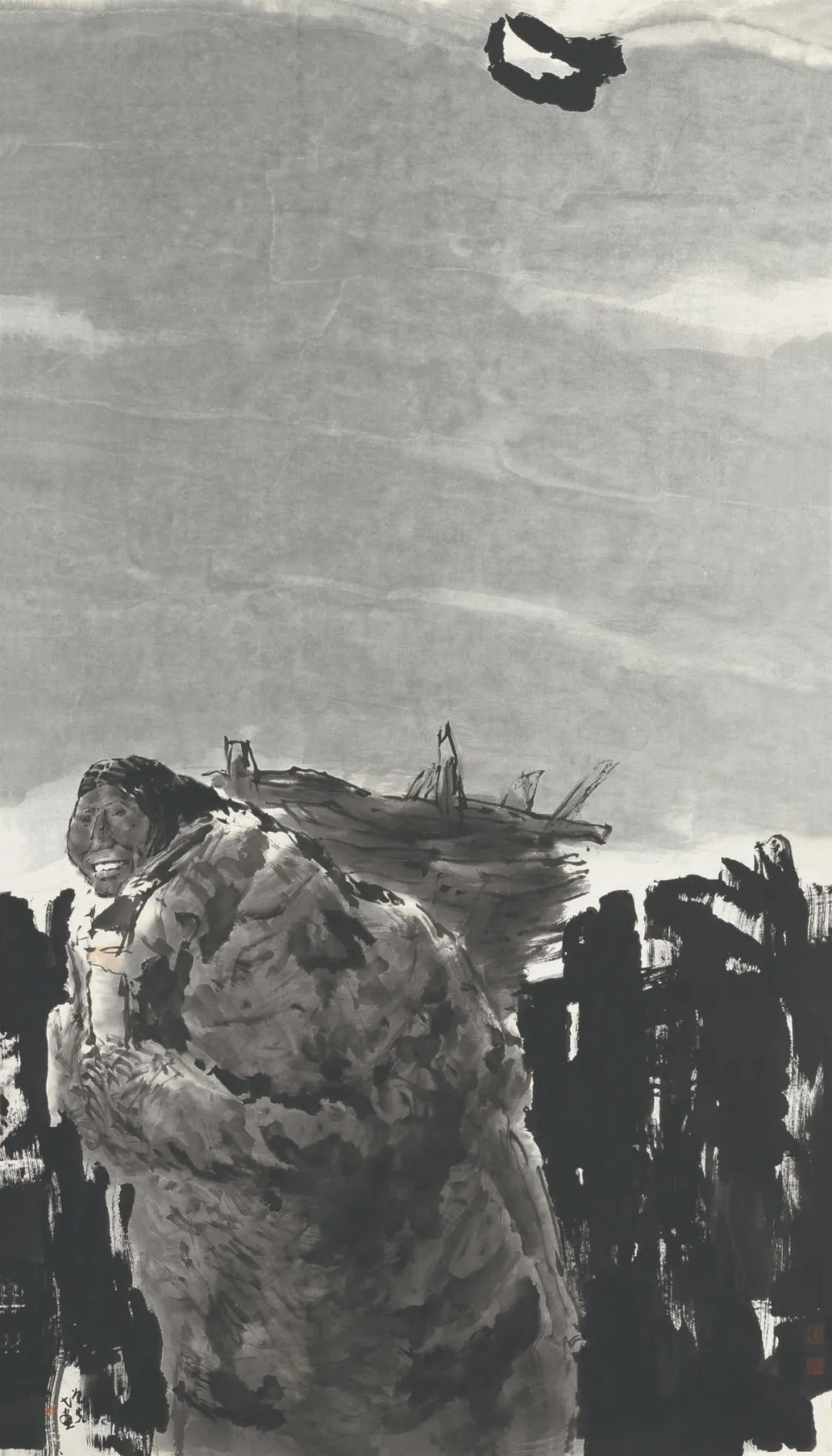昆仑月色  方增先  中国画 2007年  136×68cm  中国美术馆藏
