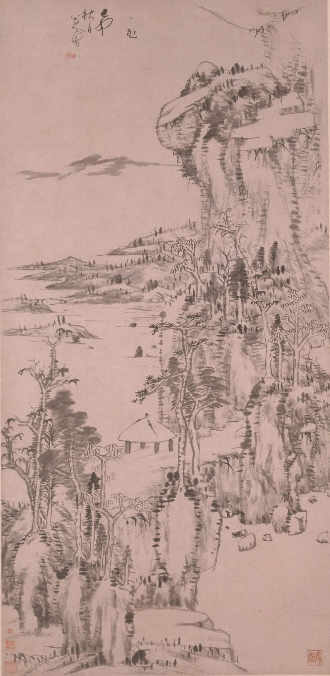 秋林亭子  八大山人  中国画 160.6&times;78cm  清代  上海博物馆藏