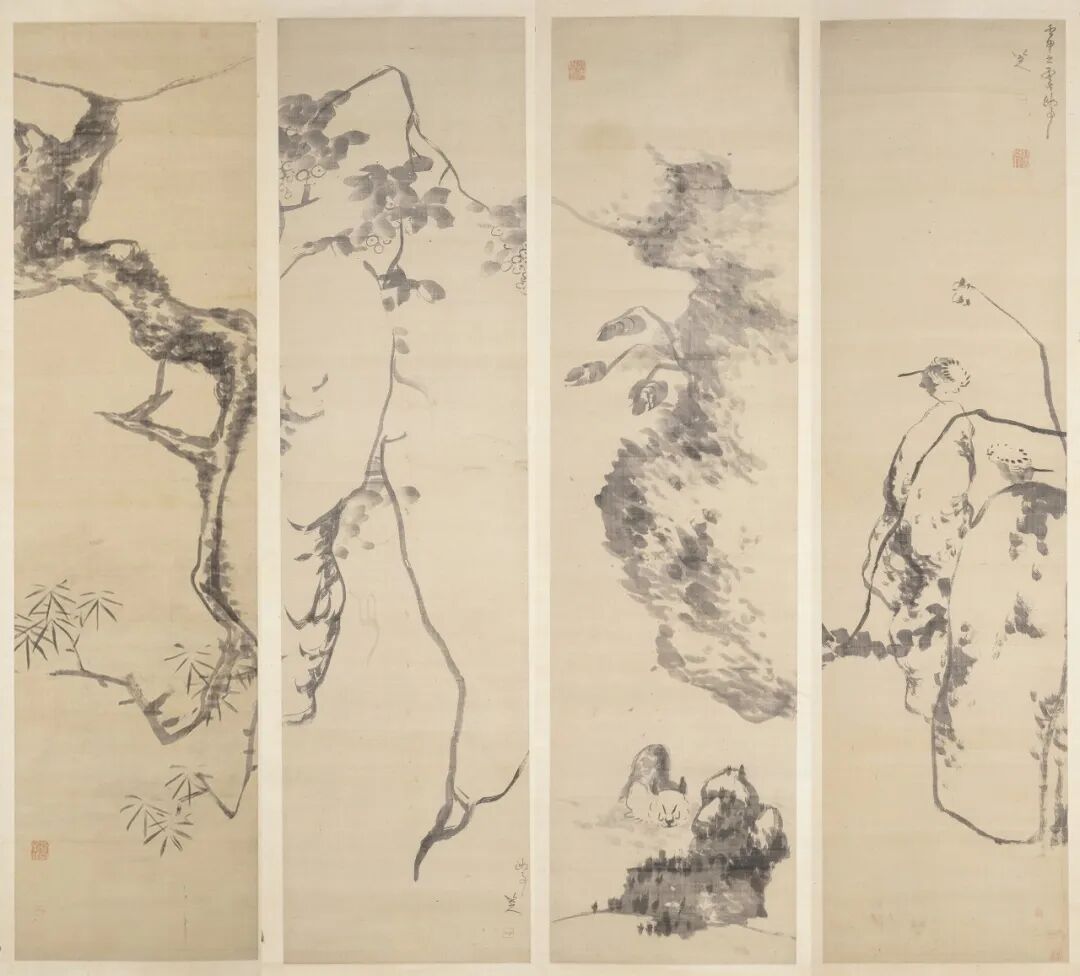 四条屏  八大山人  中国画  161.8&times;42.2cm&times;4  清代  上海博物馆藏