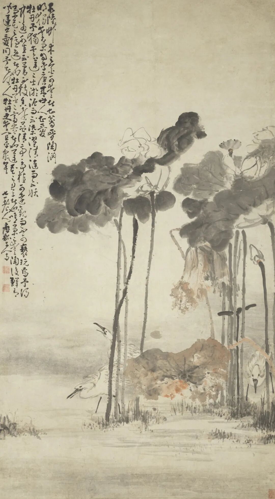 荷花鹭鸶  黄慎  中国画  196.6&times;109.4cm  清代  中国美术馆藏