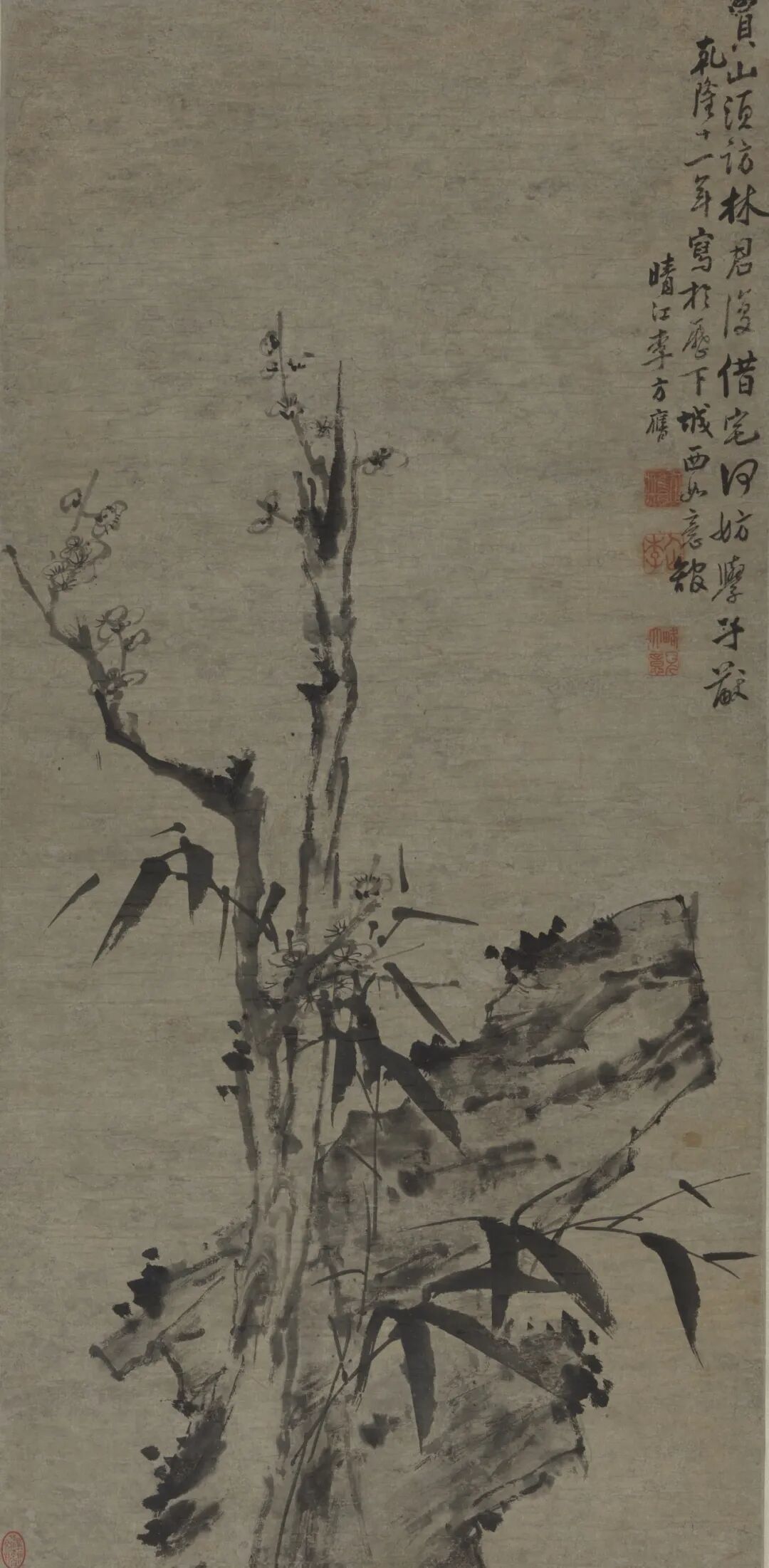 梅石图  李方膺  中国画  87.5&times;42.5cm  1746年  中国美术馆藏